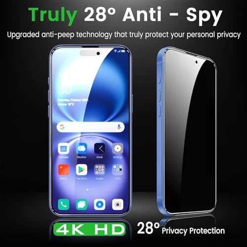 Romkasi 4 Pack Privacy Screen Protector for iPhone 16 Plus 6.7 Inch with 4 Pack Camera Lens Protector, Anti Spy Tempered Glass Film, Anti-Scratch, Touch Sensitive, Case Friendly - color: iPhone 16 Plus