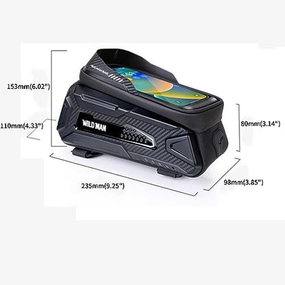 WILD MAN Hard Shell Bike Phone Frame Bag Waterproof Top Tube Bike Phone Bag with Sensitive Touch Screen for Road Mountain MTB Cycling(M30,Black) - color: Black