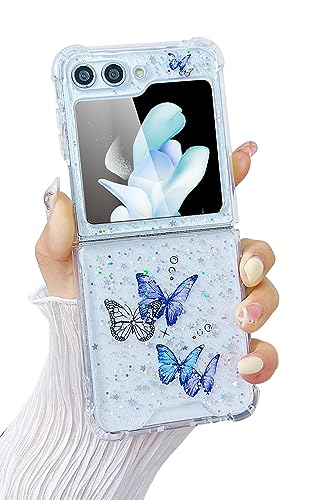 Compatible with Samsung Galaxy Z Flip 6 Case/Flip 7 FE Case Clear | Soft TPU Glitter Butterfly Purple Sparkle Shockproof Phone Cover Women Girls - color: TPU\Butterfly Purple, size: Samsung Galaxy Flip 6/Flip 7 FE