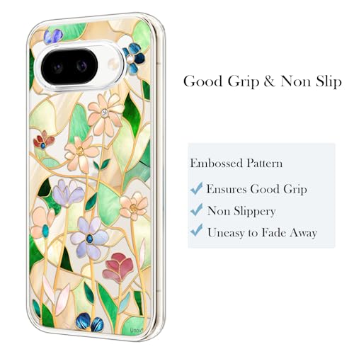 Unov for Pixel 10a Case, Clear with Design, Slim Fit Good Grip, Embossed Phone Case, Shockproof Protective Cover, Raised Camera Protection, Soft TPU, Stained Glass Flower - color: Stained Glass Flower