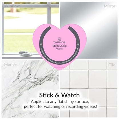 Velvet Caviar Suction Cup Phone Case Mount Compatible with MagSafe Devices Only - Magnetic Silicone Sticky Phone Grip Holder for iPhone Back of Phone - Mirror Gripper (Pink Sugar Heart) - color: Pink Sugar Heart