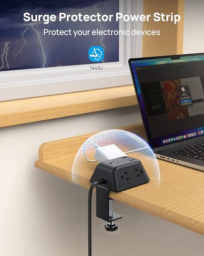 TROND Desk Clamp Power Strip with 5 AC Outlets and 3 USB Ports, Black - color: Black, size: 6FT (2U1C)