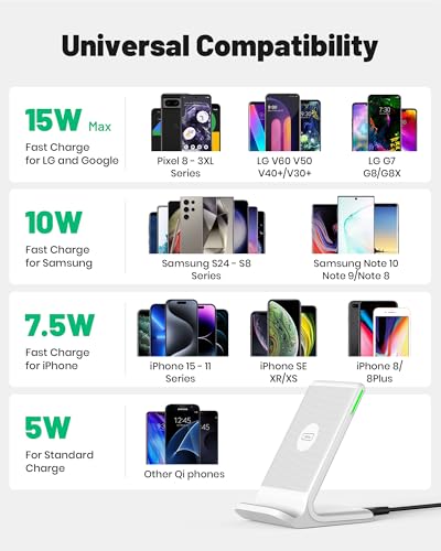 INIU Wireless Charger, 15W Fast Wireless Charging Phone Station with LED - color: White, size: 1 Pack