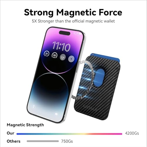 Magnetic Wallet Cell Phone Card Holder for Phone Case with Mag-Safe | Stronger Magnetic RFID Leather Phone Wallet Stick on Series of iPhone 17/16/15/14/13/12 and Pro/Promax, CFBlack - color: Carbon Fiber Black, size: 1 Pack