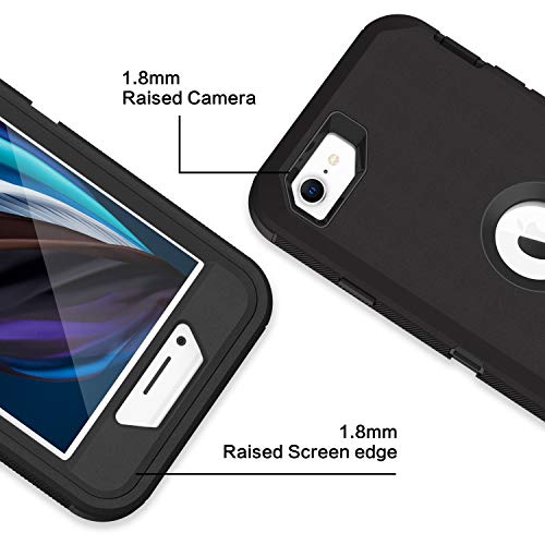 MXX Case Designed for iPhone SE 2020 / SE 2022 Heavy Duty Protective Case with Screen Protector [3 Layers] Rugged Rubber Shockproof Protection Cover & Rotating 360 Degree Belt Clip (Black) - color: Black