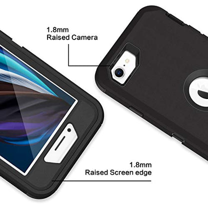 MXX Case Designed for iPhone SE 2020 / SE 2022 Heavy Duty Protective Case with Screen Protector [3 Layers] Rugged Rubber Shockproof Protection Cover & Rotating 360 Degree Belt Clip (Black) - color: Black
