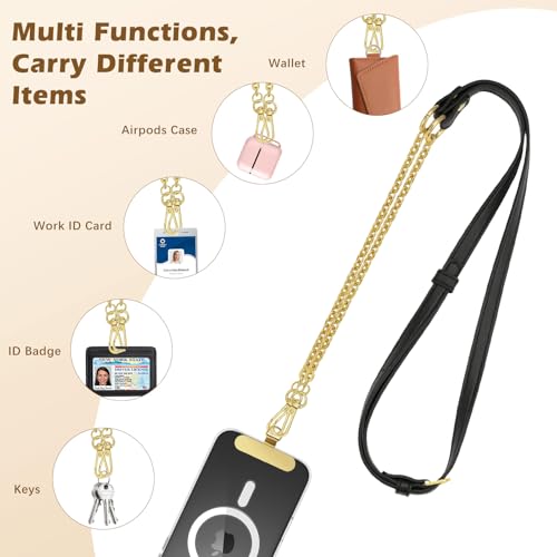 MoKo Universal Phone Crossbody Lanyard Phone Chain, Anti-Theft Adjustable Cellphone Cross Body Neck Strap & iPhone Wrist Strap with 2×Metal Tether Tabs for iPhone 17, Most Smartphones, Black&Gold - color: Black&gold