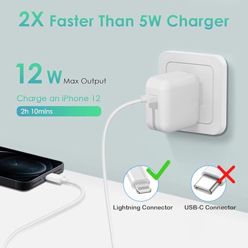 iPad Charger,Fast Charge iPhone,10FT i-Pad Charging Cord, 12W i Pad Charger Fast Charging Block Foldable Portable Travel Plug with Extra Long Lightning Cable Cord Compatible with iPad/iPhone/Airpod - size: 1PACK 10FT