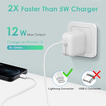 iPad Charger,Fast Charge iPhone,10FT i-Pad Charging Cord, 12W i Pad Charger Fast Charging Block Foldable Portable Travel Plug with Extra Long Lightning Cable Cord Compatible with iPad/iPhone/Airpod - size: 1PACK 10FT