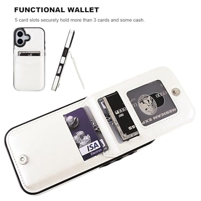 KIHUWEY for iPhone 17 Wallet Case Card Holder Kickstand, White | Credit Card Slots, PU Leather, Magnetic Clasp, Flip Heavy Duty Protection Cover for Men and Women - color: White
