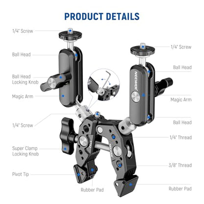 NEEWER Heavy Duty Super Clamp with Two 360° Dual Ball Head Magic Arms - style: ST89