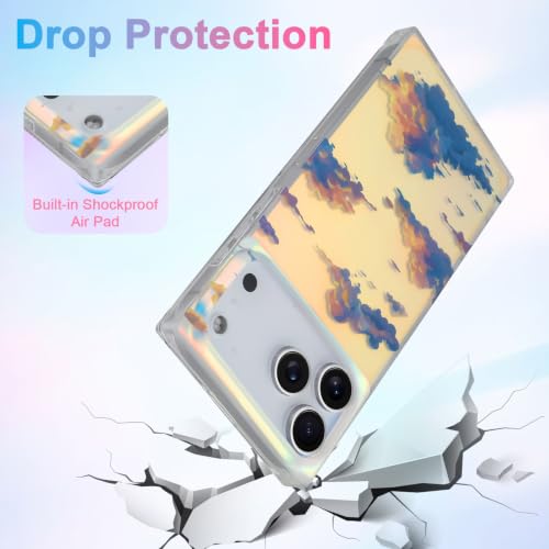 Cute Rectangle Case for iPhone 17 Pro Max Case, Iridescent Clouds | Twilight Sun Set Sky Pattern Design, Aesthetic Girly Matte Glitter Protective Phone Cover for Women Girls - size: iPhone 17 Pro Max