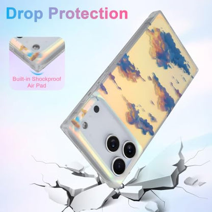 Cute Rectangle Case for iPhone 17 Pro Max Case, Iridescent Clouds | Twilight Sun Set Sky Pattern Design, Aesthetic Girly Matte Glitter Protective Phone Cover for Women Girls - size: iPhone 17 Pro Max