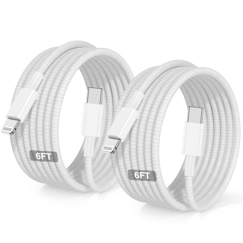 USB C to Lightning Cable Nylon Braided [Apple MFi Certified] - 2Pack 6/6FT - color: White, size: 6ft+6ft