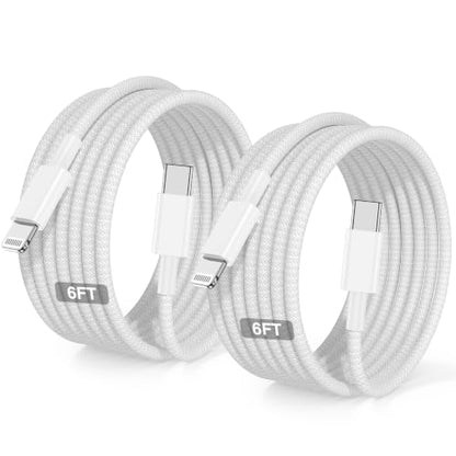 USB C to Lightning Cable Nylon Braided [Apple MFi Certified] - 2Pack 6/6FT - color: White, size: 6ft+6ft