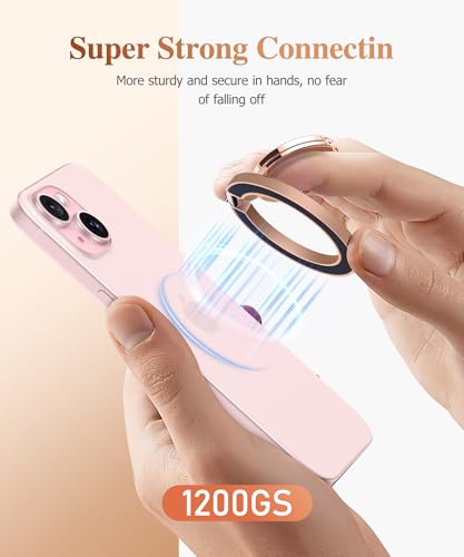GVIEWIN Magnetic Phone Ring Holder, Compatible with MagSafe Phone Grip | Adjustable Stand, Magnet Phone Ring Kickstand, for iPhone 17/16/15/14/13/12 Pro Max Plus Air/Other Phones (Glitter/Pink Gold) - color: Glitter/Pink Gold