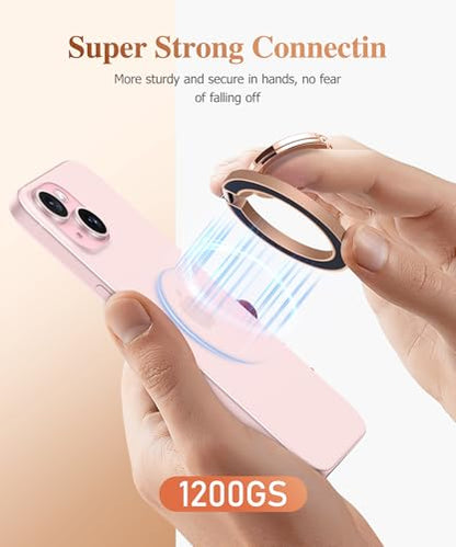 GVIEWIN Magnetic Phone Ring Holder, Compatible with MagSafe Phone Grip | Adjustable Stand, Magnet Phone Ring Kickstand, for iPhone 17/16/15/14/13/12 Pro Max Plus Air/Other Phones (Glitter/Pink Gold) - color: Glitter/Pink Gold