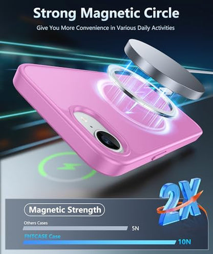 FNTCASE for iPhone 17e/16e Case Silicone Magnetic Pink | Compatible with MagSafe, Screen Protector, Matte Textured, Military Grade Drop Protection Slim Rugged Shockproof Phone Cover - color: Pink