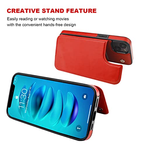 ONETOP for iPhone 14 Plus Wallet Case with Credit Card Holder,Red | Kickstand,ID/Cash Holder,Case Wallet with Card Slots,Double Magnetic Clasp,Durable PU Leather Shockproof Cover for Women Men - color: Red