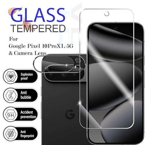 Screen Protector for Google Pixel 10 Pro XL & Camera Lens Protectors [2+2 Pack] [Ultrasonic Fingerprint Unlock] [Case Friendly] [Bubble-Free] Tempered Glass For Pixel 10 Pro XL - size: Google Pixel 10 Pro XL