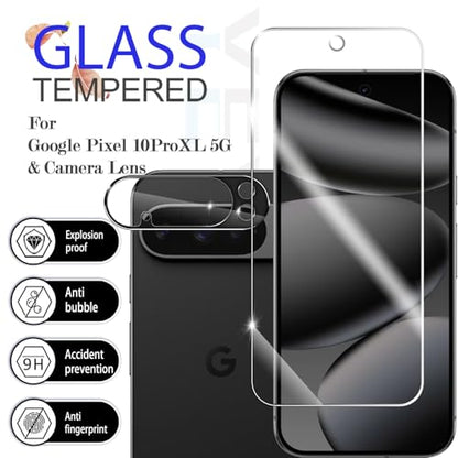Screen Protector for Google Pixel 10 Pro XL & Camera Lens Protectors [2+2 Pack] [Ultrasonic Fingerprint Unlock] [Case Friendly] [Bubble-Free] Tempered Glass For Pixel 10 Pro XL - size: Google Pixel 10 Pro XL