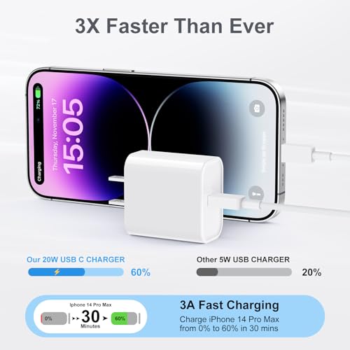 iPhone Charger Fast Charging Original [Apple MFi Certified] 2 Pack Type C Wall Charger Block with 2 Pack 6FT Long USB C to Lightning Cable for iPhone 14/13/12/12 Pro Max/11/Xs Max/XR/X/AirPods Pro