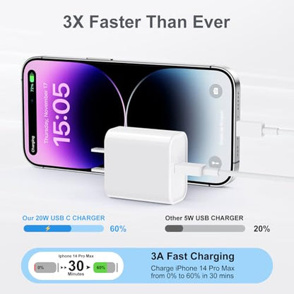 iPhone Charger Fast Charging Original [Apple MFi Certified] 2 Pack Type C Wall Charger Block with 2 Pack 6FT Long USB C to Lightning Cable for iPhone 14/13/12/12 Pro Max/11/Xs Max/XR/X/AirPods Pro