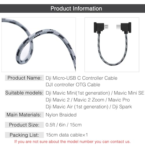 0.5FT Micro to USB C Remote Controller Cable for IPhone 17/16/15 Pro Max,DJI Mavic Mini/Mini SE/Mavic 2 Pro/Zoom/Mavic Air/Pro/Spark,DJI Drone to Tablet Cable OTG Data Cord Accessories USB C Connector - size: 0.5FT(6in), style: Micro to USB C
