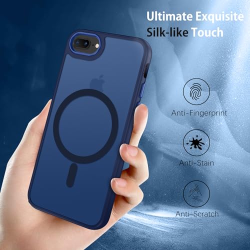 DUEDUE for iPhone 8 Plus Case, iPhone 7 Plus Phone Case Magnetic[Compatible with Magsafe], Translucent Matte Back Protective Cover Shockproof Cases for iPhone 7 Plus/8 Plus, Deep Blue - color: Blue