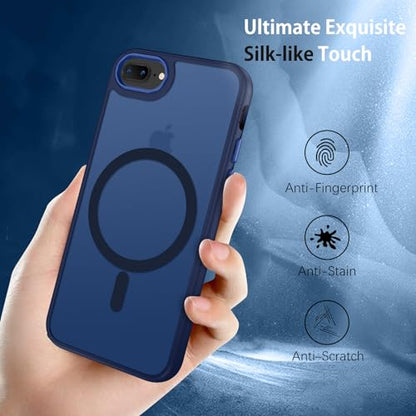 DUEDUE for iPhone 8 Plus Case, iPhone 7 Plus Phone Case Magnetic[Compatible with Magsafe], Translucent Matte Back Protective Cover Shockproof Cases for iPhone 7 Plus/8 Plus, Deep Blue - color: Blue