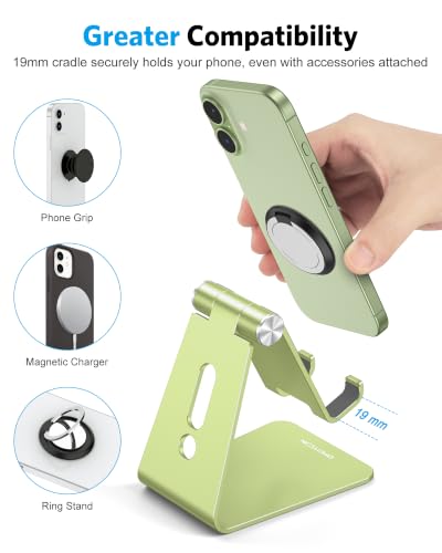 OMOTON C2 Adjustable Aluminum Cell Phone Stand with Charging Cutout, Green - color: Green