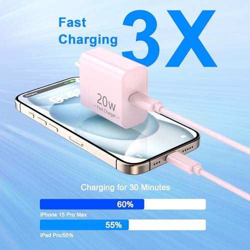 iPhone 17 16 15 Charger Fast Charging 10FT, 20W USB C Charger Block & Cable - color: Pink