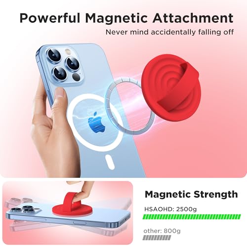 Upgraded Magnetic Phone Grip, Liquid Silicone Soft and Portable, Removable Finger Loop Ring Grip Holder for iPhone, Strong Magnetic Attraction, Compatible with MagSafe Phone Case, Red - color: Red