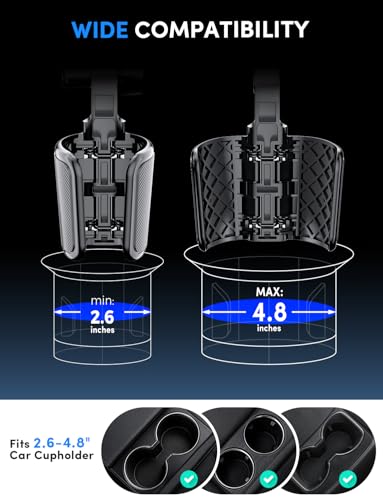 ELWEY Car Cup Holder Phone Holder, 15" Height Phone Mount Fit 2.6-4.8" Car Cupholder, 360° Swiveling Phone Holders for Your Car Fits iPhone 17 16 Pro Max & 4.7-7" Cell Phones