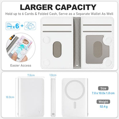 TUCCH Magnetic Wallet for Magsafe iPhone, 6 Card Holders, White | Clear ID Window, RFID Blocking, for iPhone 17/17e/16/15/14/13/12 Pro/Pro Max/Plus, Flip Folio Card Case, PU Leather - color: White
