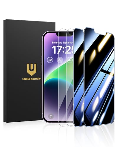 UNBREAKcable 4PCS Screen Protector for iPhone 14-2 Privacy Tempered Glass+2 Clear Glass Double Shatterproof [Easy Installation Frame] [9H Hardness] [Case Friendly] Anti-Scratch for iPhone 6.1 inch - size: iPhone 14
