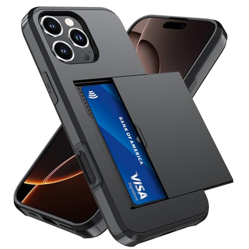 Qinmay Compatible with iPhone 16 Pro Case with Card Holder, Dual Layer Shockproof,Heavy Duty Protective Hidden Slot Slim Wallet Phone Cover，Black - color: Black, size: for iPhone 16 Pro