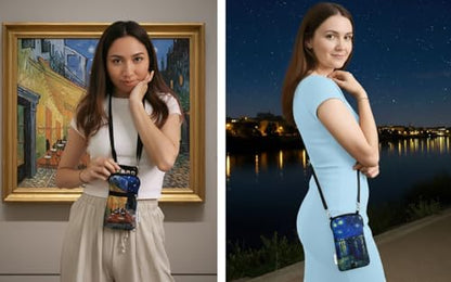 Tainada Crossbody Phone Bag w/Neck Strap (Van Gogh Café Terrace at Night) | For Men/Women; Water-resistant, shockproof, lightweight dual zipper neoprene pouch; Compatible with most of smartphones - color: Van Gogh Café Terrace at Night