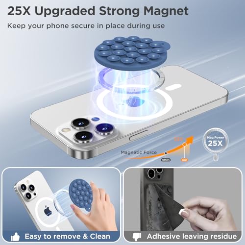 Magnetic Suction Cup Phone Mount, Compatible with MagSafe, Silicone Octo Cup Buddy Sticky Grip Holder for iPhone and Android, Removable Hands-Free Selfie/Video for TikTok, Azure Blue - color: Azure Blue