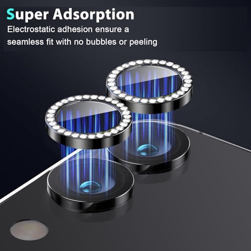 Zeking (2 Set Bling Camera Lens Protector Compatible with Samsung Galaxy Tab S11 Ultra X930/X936 14.6", Glitter Bling Sparkly 9H Tempered Glass Protector Metal Individual Ring (Bling-Black) - color: BlingBlack