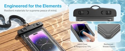 1 Pack Waterproof Phone Pouch Underwater Dry Bag Ultra-Clear Dual-Sided Touchscreen Case with Lock Seal for Swimming Snorkeling & Beach-Black - color: Black