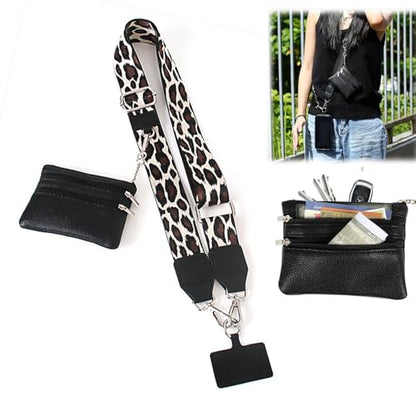 Phone Strap With Zippered Pouch, Universal Lanyard Crossbody Wrist Strap With Wallet, Adjustable - color: Black A3