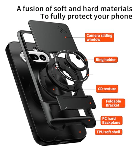 Compatible with Nothing Phone4a Case Cover,Compatible with Nothing Phone (4a) 5G A069 with Slide Camera Cover Phone Stand Protective Case Black - color: Black, size: Compatible with Nothing Phone4a