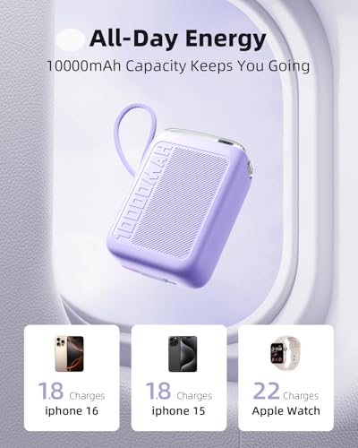 Innostyle 10000mAh Power Bank, 30W Portable Charger with Built‑in USB‑C - color: Purple