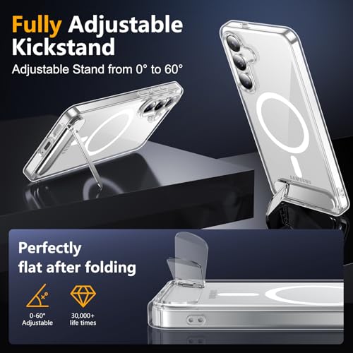 SPIDERCASE for Samsung Galaxy S25 FE Case,Built-in Stand,Clear | Magnetic [3 Stand Ways] Invisible Kickstand|Crystal Clear|Drop Protection| Shockproof Slim Case - color: Clear, size: S25 Fe