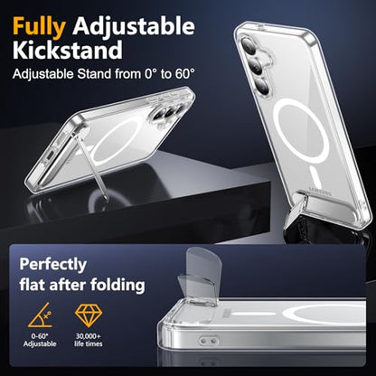 SPIDERCASE for Samsung Galaxy S25 FE Case,Built-in Stand,Clear | Magnetic [3 Stand Ways] Invisible Kickstand|Crystal Clear|Drop Protection| Shockproof Slim Case - color: Clear, size: S25 Fe