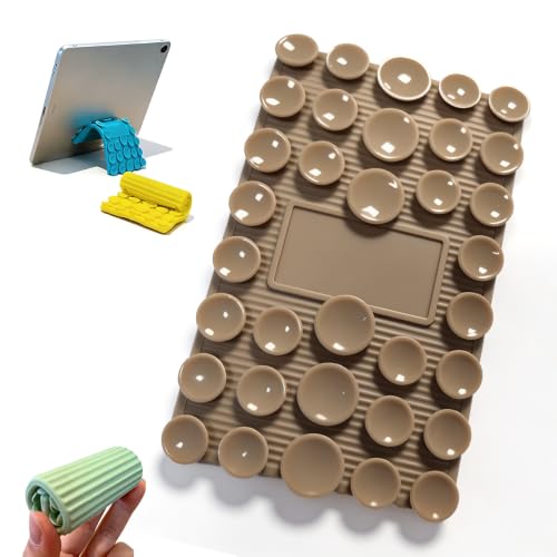 Silicone Phone Stand with Aluminum, Foldable Bendable Adjustable Holder for Desk, Portable Multi-Angle Stand (Coffee) - color: Coffee