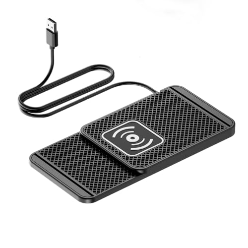 Wireless Charging Pad for Qi-Enabled Devices, Anti-Slip Car Dashboard Mat with USB Cable, Black