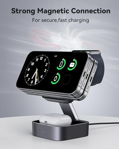 UEQ 3 in 1 Wireless Charging Station for Apple Devices,Compatible with MagSafe Charger Stand,Foldable Fast Travel Magnetic Wireless Charger for iPhone 17 Air 16 15 14 13 12,Apple Watch&AirPods Pro