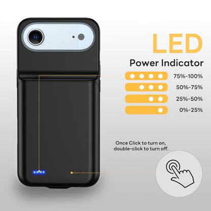 Battery Case for iPhone 17 AIR, Ultra-Slim 7000mAh Portable Extended Charging Charger Case Rechargeable Battery Pack with Tempered Glass Screen Protector for iPhone 17 AIR (6.5 inch)-Black - size: for iPhone 17 AIR